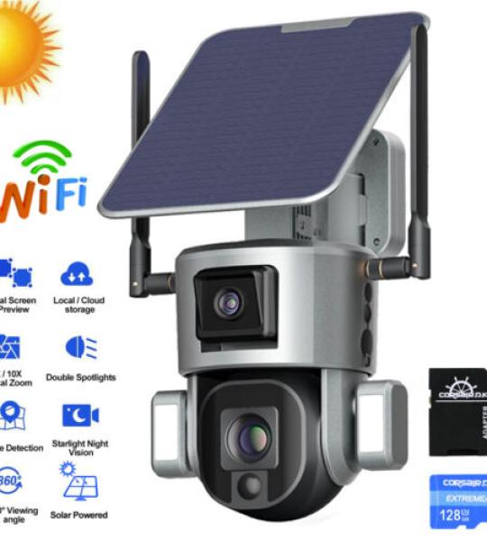 Caméra solaire Rotative WIFI 8MP 4K double objectif