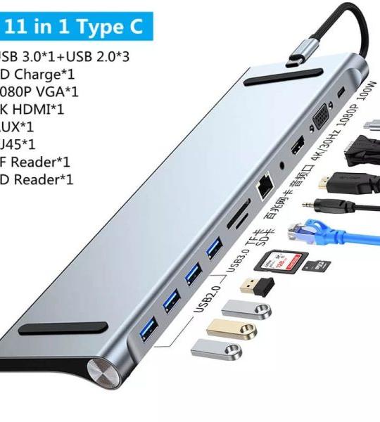 Adaptateur HUB 11 en 1 type C multi réseaux