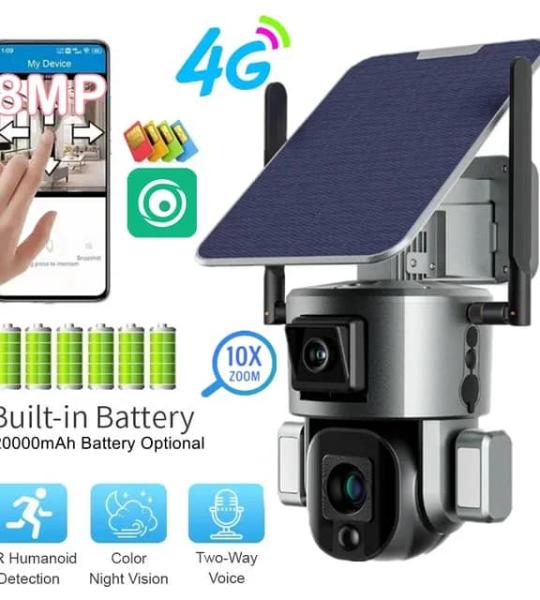 Caméra Solaire Rotative intelligente 4G GSM Sans Fil 8MP HD